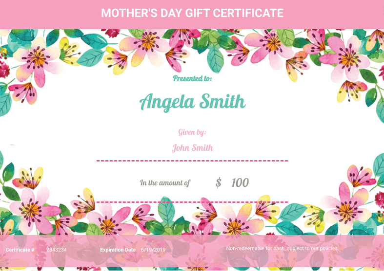 Mother's Day Gift Certificate Template