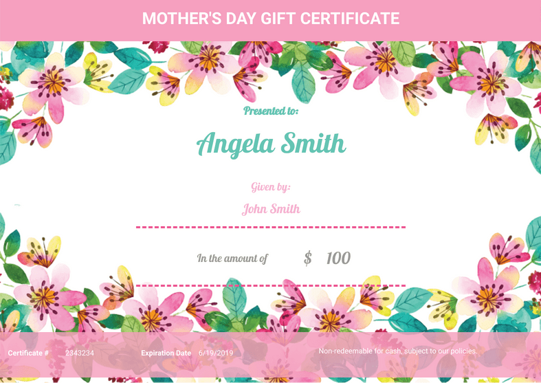 PDF Templates: Mother's Day Gift Certificate Template