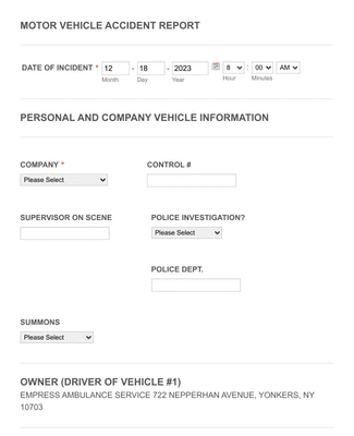 MOTOR VEHICLE ACCIDENT REPORT Form Template | Jotform