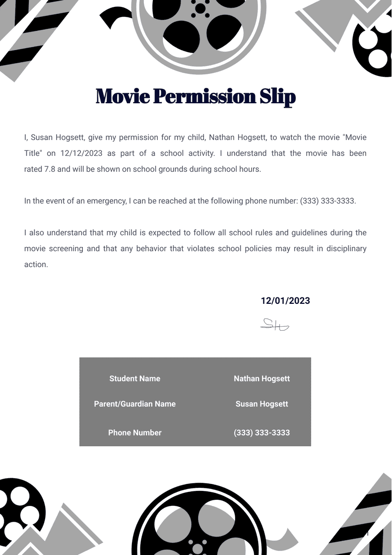 Movie Permission Slip Template PDF Templates Jotform