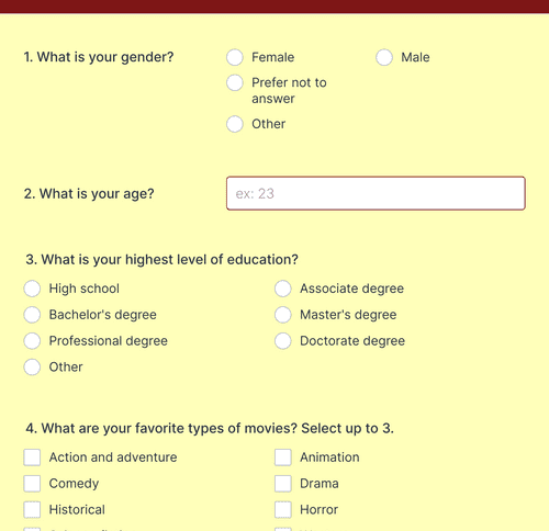 Movies Survey Form Template | Jotform
