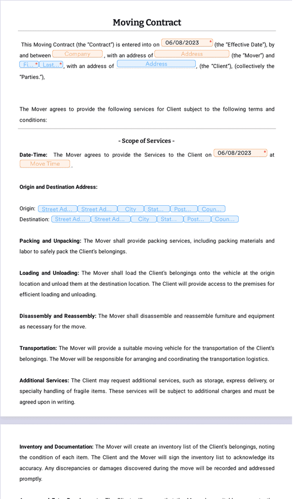 Moving Contract Template Sign Templates Jotform