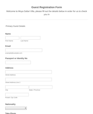 Hotel Guest Registration Form Template | Jotform