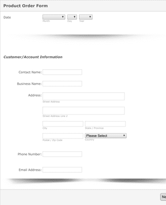 Multipage Product Order Form