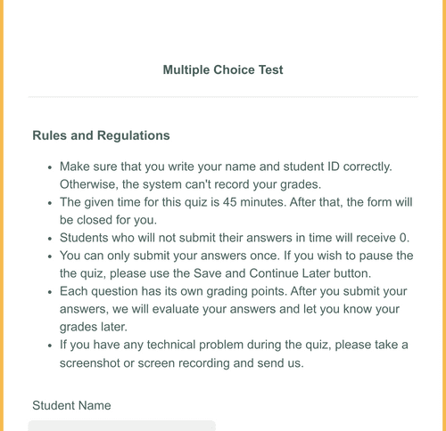 Form Templates: Multiple Choice Test Template
