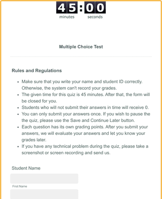 Multiple Choice Test Template Form Template | Jotform