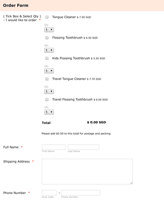 Product Order Form With Multiple Products