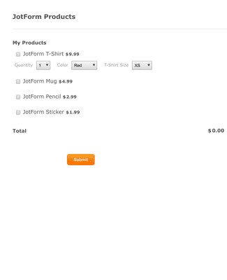 Multiple Products Order Form