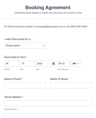 Artist Booking Rider Example Ribbon Cutting Event Booking Form Template | Jotform