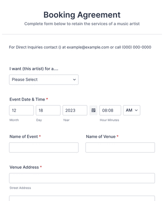 Music Artist Booking Form Template | Jotform