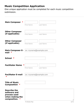 Form Templates: Music Competition Application Form