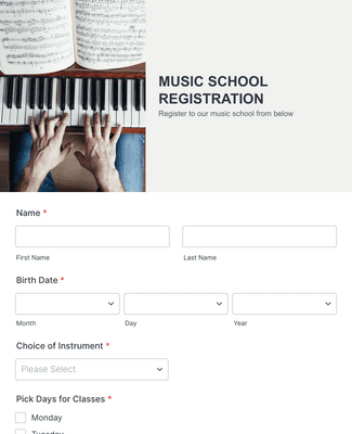 Form Templates: Music School Registration Form