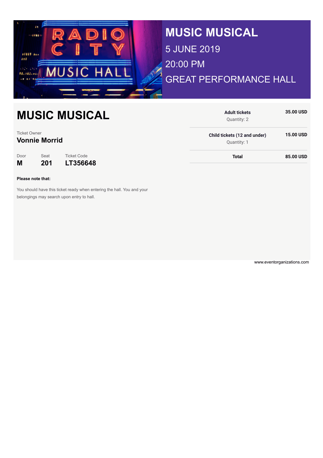 Musical Ticket Template