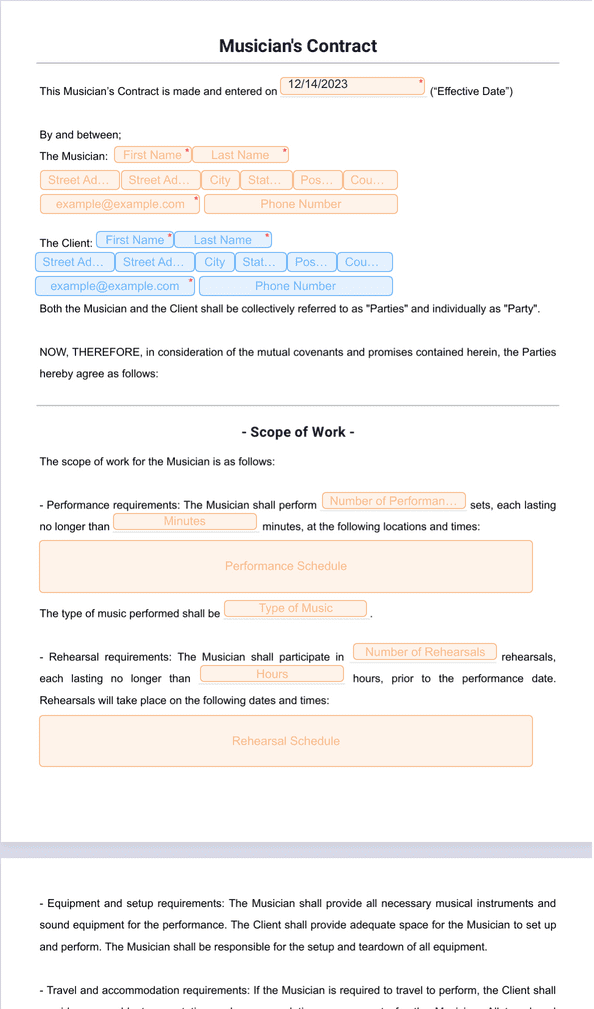 Musicians Contract Template Sign Templates Jotform