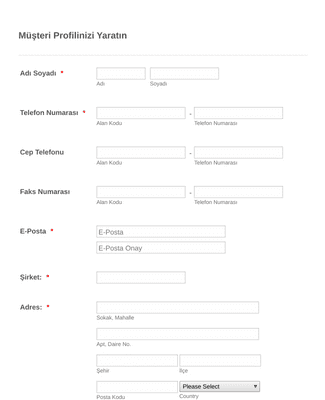 Müşteri Profil Kayıt Formu