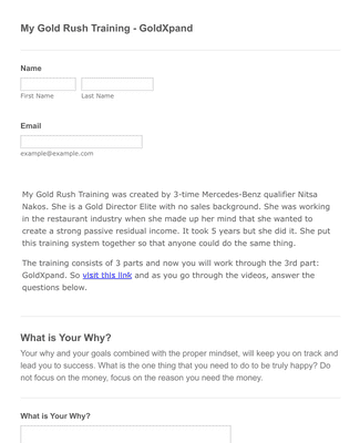 My Gold Rush Training - GoldXPand Form Template | Jotform