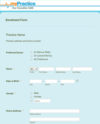 Form Templates: MyPractice Enrollment Form 