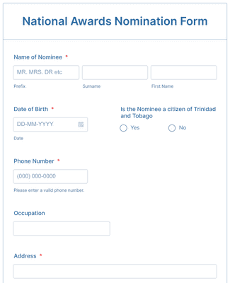 National Awards Nomination Form Template | Jotform