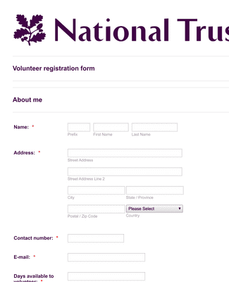 Form Templates: National Trust volunteer registration
