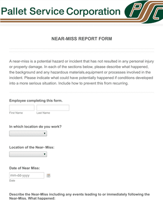 Form Templates: Near Miss Incident Report Form