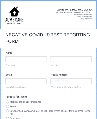 Negative COVID-19 Test Reporting Form