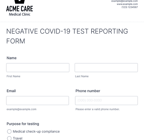 Form Templates: Negative COVID 19 Test Reporting Form