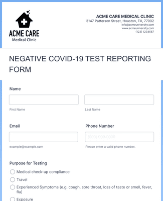 Negative COVID-19 Test Reporting Form