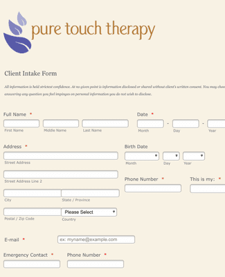 Form Templates: Neuromuscular Massage Therapy Client Intake