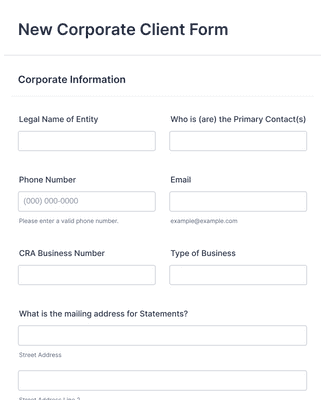 Form Templates: New Corporate Client Form