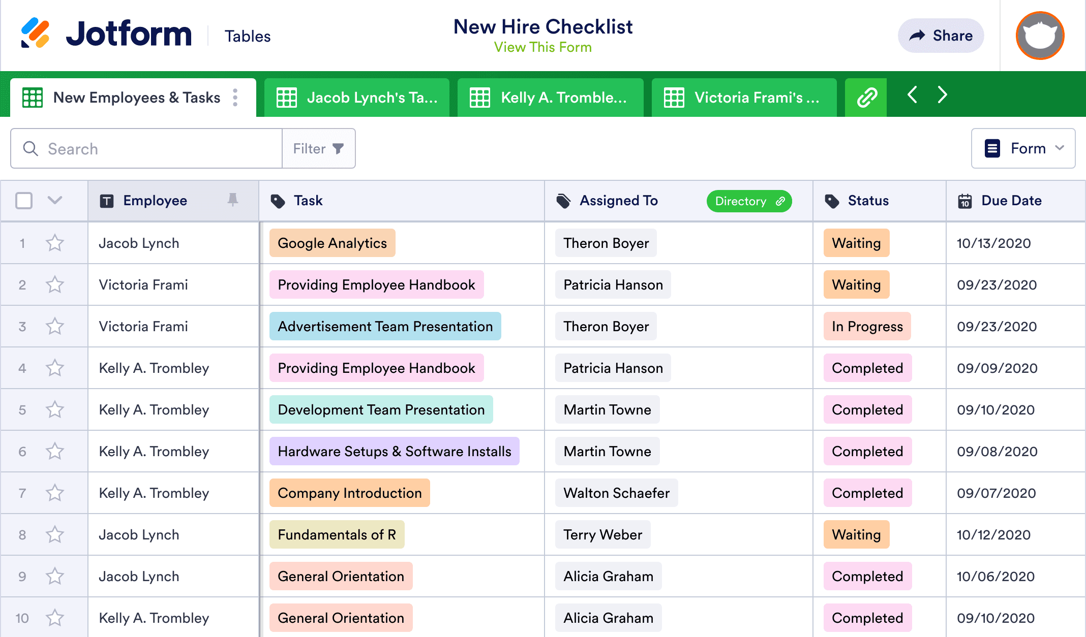 New Hire Checklist Template | Jotform Tables