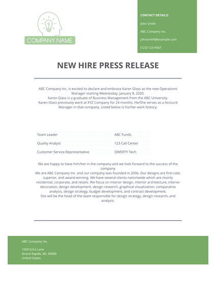 New Hire Press Release