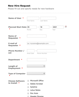 Form Templates: New Hire Request