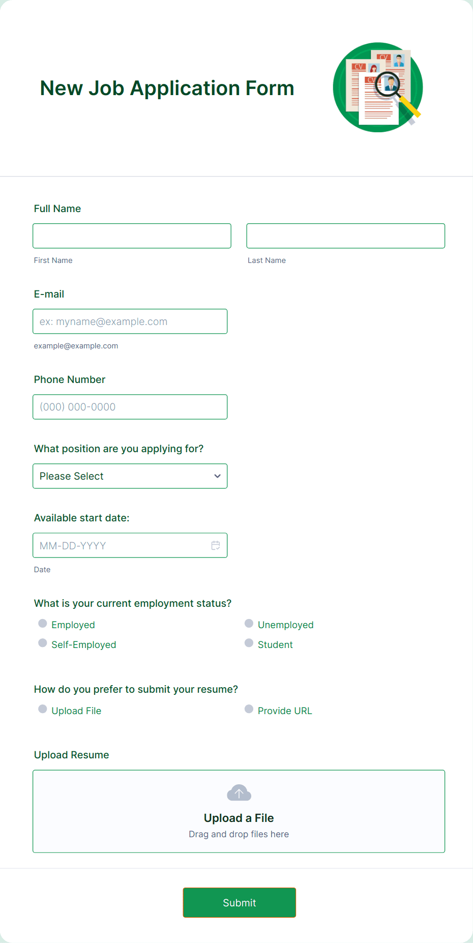 Template new-job-application-form