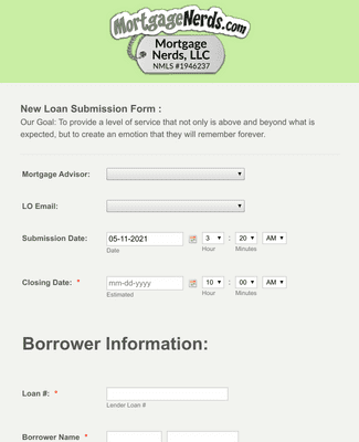 Form Templates: New Loan Submission Form