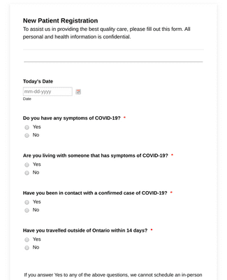 New Patient Intake Form_Bayview COVID Form Template | Jotform