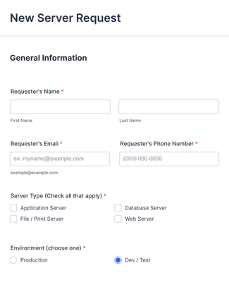 Form Templates: New Server Request Form