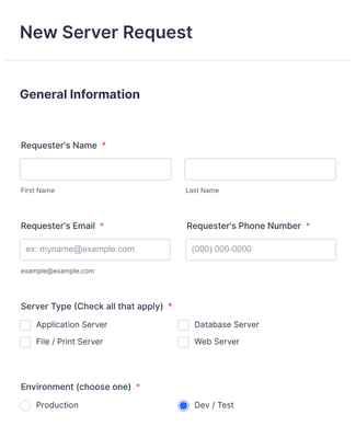 Form Templates: New Server Request Form