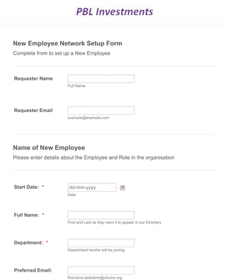 Form Templates: New Starter Request Form 