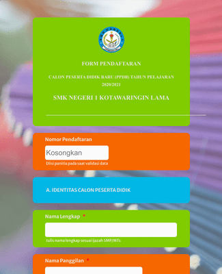 New Student Application Form in Indonesian