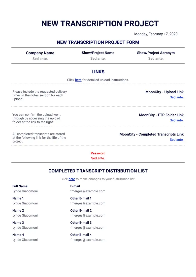 New Transcription Project Form