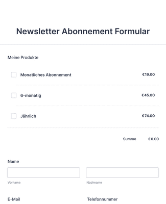 Form Templates: Newsletter Abonnement Formular