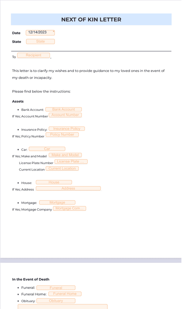 Next of Kin Letter - Sign Templates | Jotform