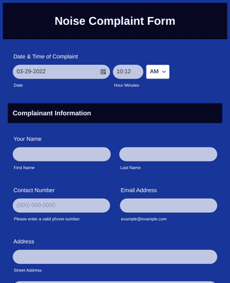 Noise Complaint Form Template | Jotform