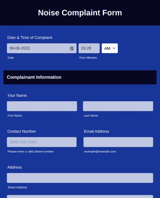 Noise Complaint Form Template | Jotform