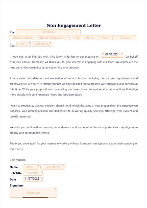 Non Engagement Letter Sign Templates Jotform