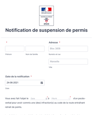 Form Templates: Notification De Suspension De Permis