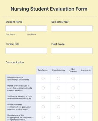 Form Templates: Nursing Student Evaluation Form