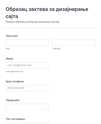 Form Templates: Образац захтева за дизајнирање сајта