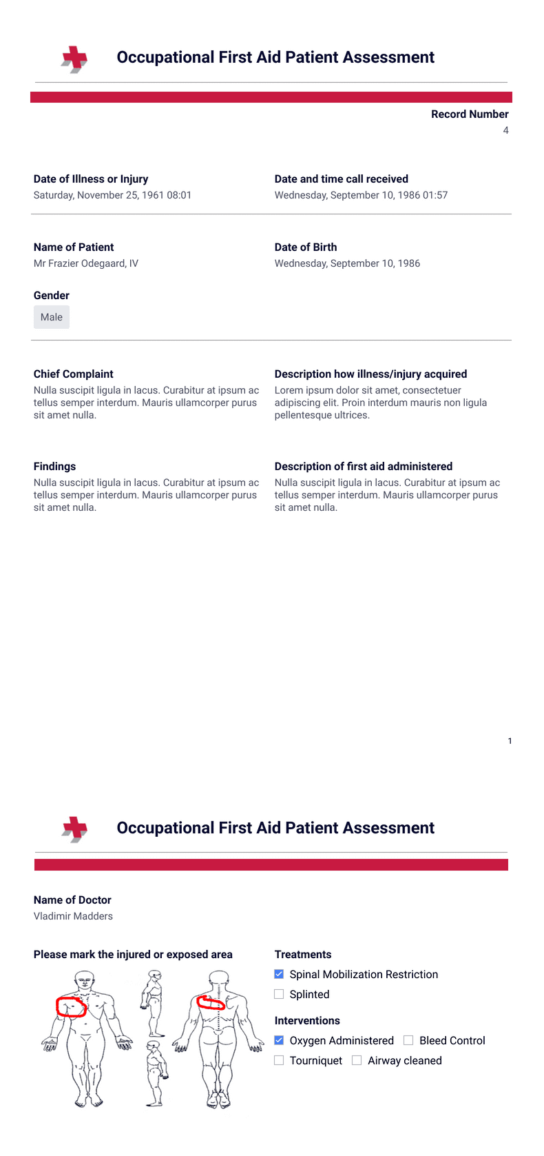 PDF Templates: Occupational First Aid Patient Assessment