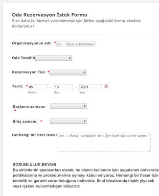 Oda Rezervasyon Form Şablonu | Jotform